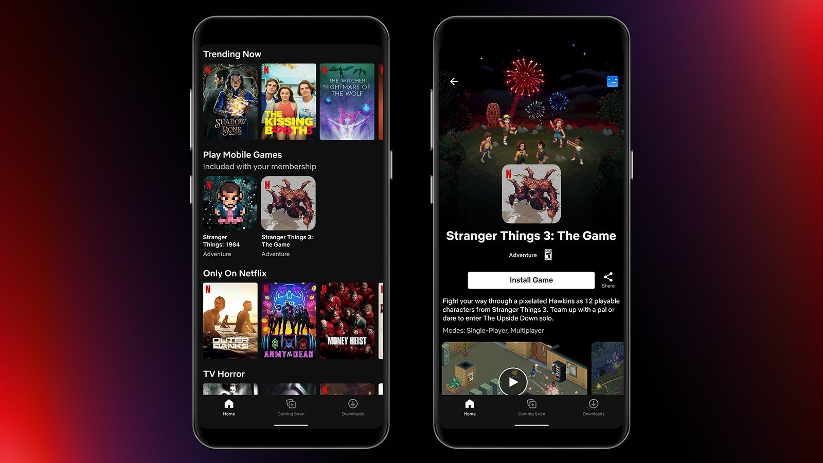 Dos capturas de pantalla de iPhone que muestran juegos de Netflix