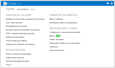 Cómo encontrar y seleccionar la opción de idioma en Outlook.com.