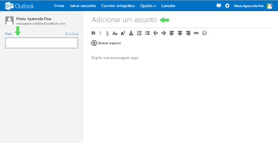 Vea cómo agregar un contacto y un asunto en un nuevo mensaje de correo electrónico de Outlook.com